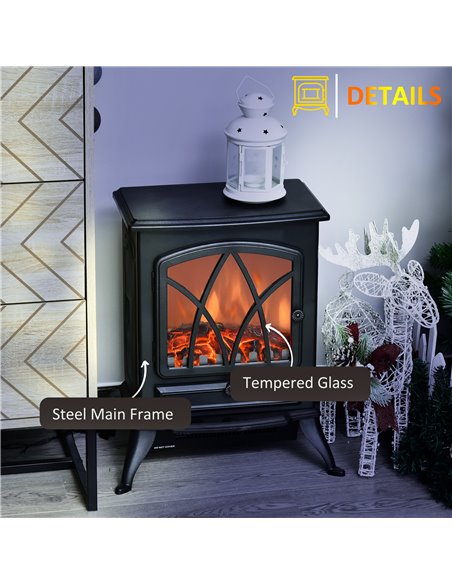 Homcom 1850W Flame Effect Electric Fireplace with Fan and Log Burning Stove Heater, Black - pic 16250 | FastDaddyshop