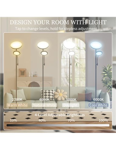 HOMCOM Mother and Child Uplighter Floor Lamp for Living Room, Stepless Dimmable Standing Lamp with 4 Scene Modes, 2700K-6500K Co