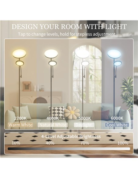 HOMCOM Mother and Child Uplighter Floor Lamp for Living Room, Stepless Dimmable Standing Lamp with 4 Scene Modes, 2700K-6500K Co - pic 162502 | FastDaddyshop