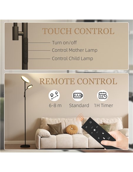 HOMCOM Mother and Child Uplighter Floor Lamp for Living Room, Stepless Dimmable Standing Lamp with 4 Scene Modes, 2700K-6500K Co - pic 162503 | FastDaddyshop