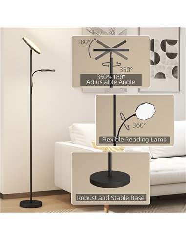 HOMCOM Mother and Child Uplighter Floor Lamp for Living Room, Stepless Dimmable Standing Lamp with 4 Scene Modes, 2700K-6500K Co