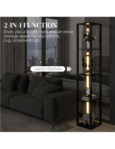 HOMCOM Floor Lamp with Shelves, 4 Layer Dimmable Column Modern Standing Lamp with 3 Brightness Levels and Foot Switch for Living