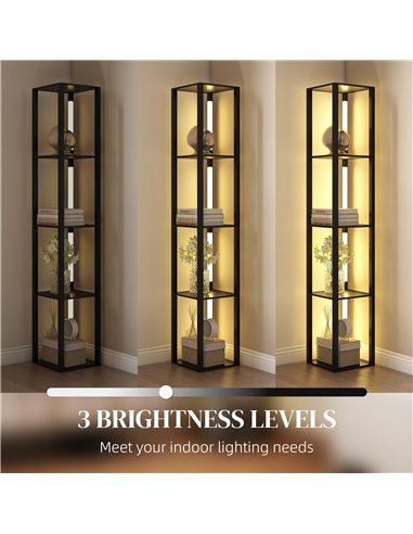 HOMCOM Floor Lamp with Shelves, 4 Layer Dimmable Column Modern Standing Lamp with 3 Brightness Levels and Foot Switch for Living