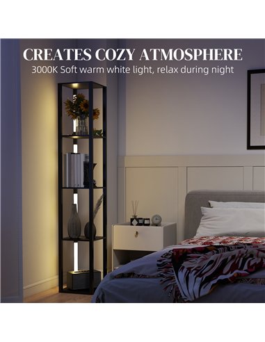 HOMCOM Floor Lamp with Shelves, 4 Layer Dimmable Column Modern Standing Lamp with 3 Brightness Levels and Foot Switch for Living