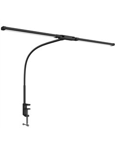 HOMCOM LED Desk Lamp with Clamp, Double Head Table Lamp with 3 Colour Modes & 10 Brightness Levels, Flexible Gooseneck Reading D