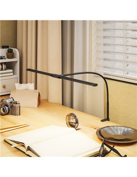 HOMCOM LED Desk Lamp with Clamp, Double Head Table Lamp with 3 Colour Modes & 10 Brightness Levels, Flexible Gooseneck Reading D - pic 162517 | FastDaddyshop
