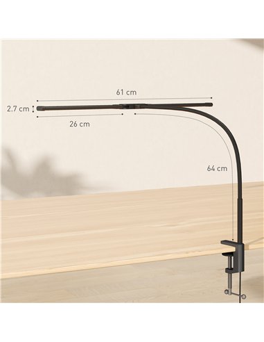 HOMCOM LED Desk Lamp with Clamp, Double Head Table Lamp with 3 Colour Modes & 10 Brightness Levels, Flexible Gooseneck Reading D