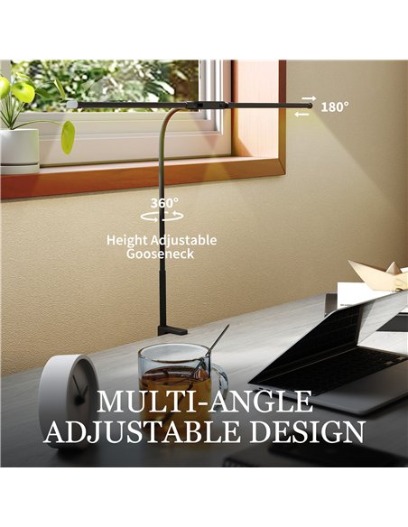 HOMCOM LED Desk Lamp with Clamp, Double Head Table Lamp with 3 Colour Modes & 10 Brightness Levels, Flexible Gooseneck Reading D - pic 162519 | FastDaddyshop