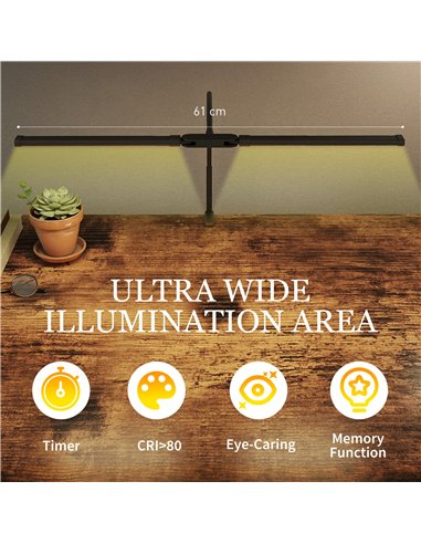 HOMCOM LED Desk Lamp with Clamp, Double Head Table Lamp with 3 Colour Modes & 10 Brightness Levels, Flexible Gooseneck Reading D