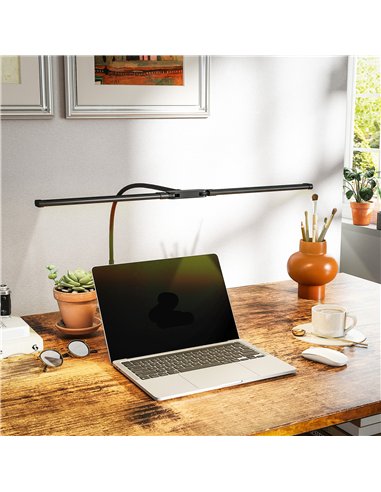 HOMCOM LED Desk Lamp with Clamp, Double Head Table Lamp with 3 Colour Modes & 10 Brightness Levels, Flexible Gooseneck Reading D