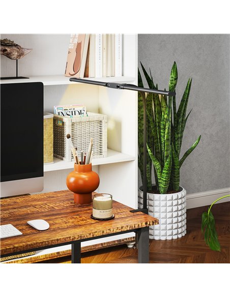 HOMCOM LED Desk Lamp with Clamp, Double Head Table Lamp with 3 Colour Modes & 10 Brightness Levels, Flexible Gooseneck Reading D - pic 162523 | FastDaddyshop