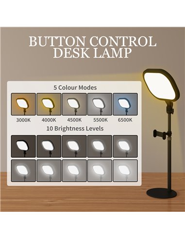 HOMCOM Selfie Light for Video Conference Lighting, Dimmable Desk Lamp with Stand Phone Holder, 5 Colour Modes & 10 Brightness Le