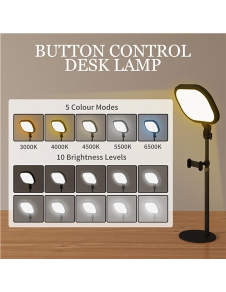 HOMCOM Selfie Light for Video Conference Lighting, Dimmable Desk Lamp with Stand Phone Holder, 5 Colour Modes & 10 Brightness Le - pic 162529 | FastDaddyshop