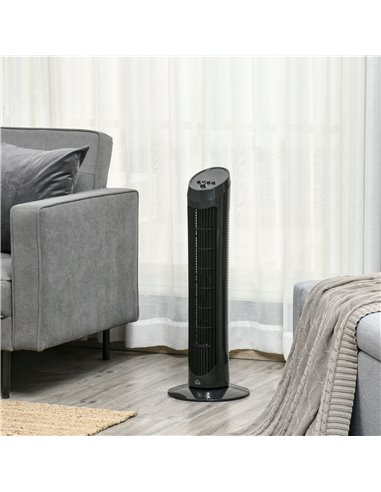 Homcom 30" Ultra Slim Indoor Oscillating Tower Fan with 3 Speed Mode, Noise Reduction, Black