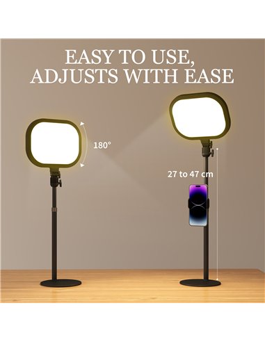 HOMCOM Selfie Light for Video Conference Lighting, Dimmable Desk Lamp with Stand Phone Holder, 5 Colour Modes & 10 Brightness Le