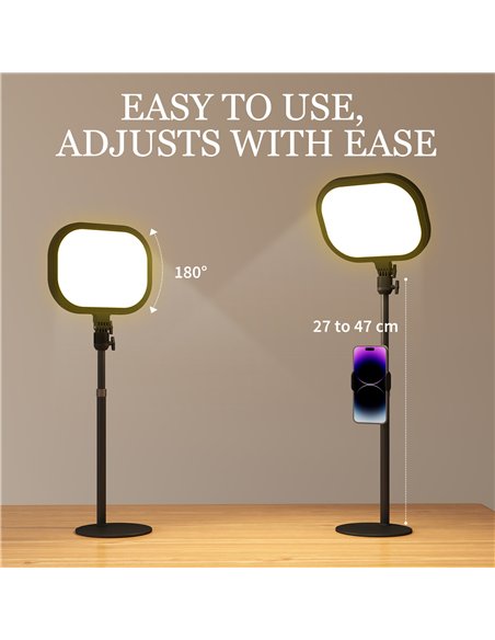 HOMCOM Selfie Light for Video Conference Lighting, Dimmable Desk Lamp with Stand Phone Holder, 5 Colour Modes & 10 Brightness Le - pic 162531 | FastDaddyshop