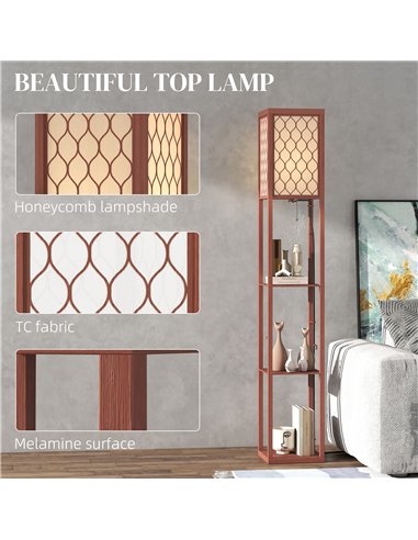 HOMCOM Three-Shelf Standing Lamp - Brown/White