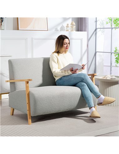 HOMCOM Small Sherpa Fabric 2 Seater Sofa Settee - Light Grey