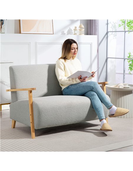 HOMCOM Small Sherpa Fabric 2 Seater Sofa Settee - Light Grey - pic 162544 | FastDaddyshop