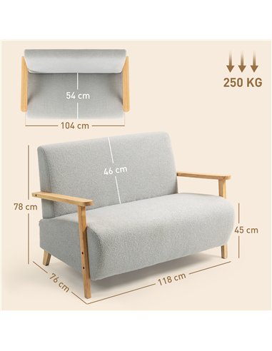 HOMCOM Small Sherpa Fabric 2 Seater Sofa Settee - Light Grey