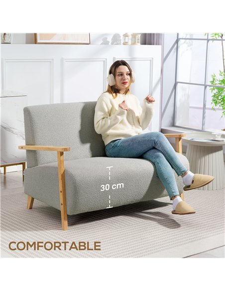 HOMCOM Small Sherpa Fabric 2 Seater Sofa Settee - Light Grey - pic 162546 | FastDaddyshop
