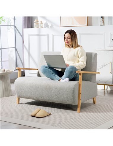HOMCOM Small Sherpa Fabric 2 Seater Sofa Settee - Light Grey