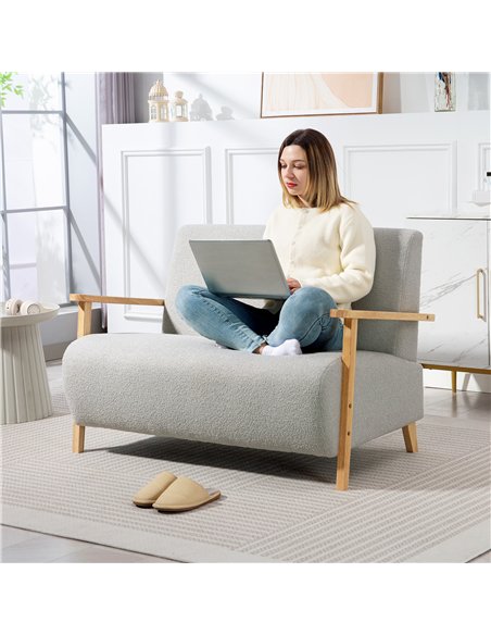HOMCOM Small Sherpa Fabric 2 Seater Sofa Settee - Light Grey - pic 162550 | FastDaddyshop