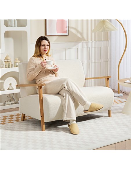 HOMCOM Small Sherpa Fabric 2 Seater Sofa Settee - Cream White - pic 162553 | FastDaddyshop