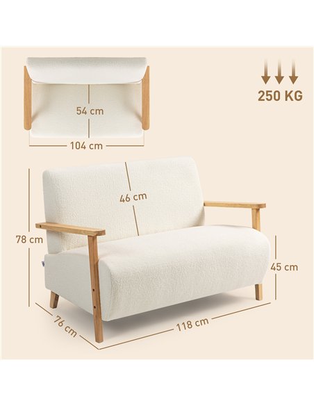 HOMCOM Small Sherpa Fabric 2 Seater Sofa Settee - Cream White - pic 162554 | FastDaddyshop