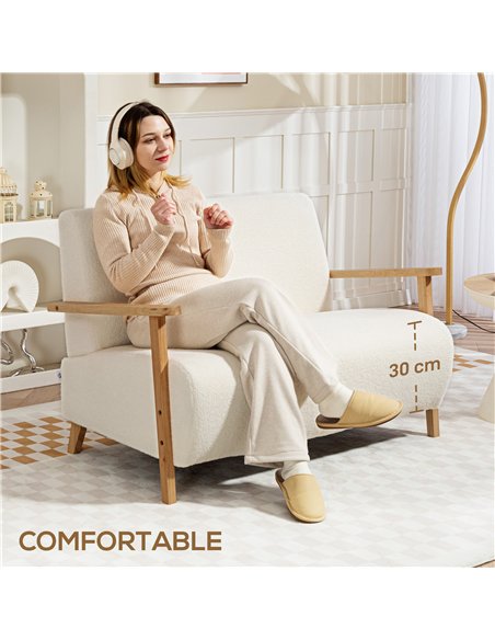 HOMCOM Small Sherpa Fabric 2 Seater Sofa Settee - Cream White - pic 162555 | FastDaddyshop