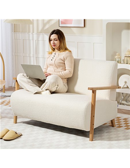 HOMCOM Small Sherpa Fabric 2 Seater Sofa Settee - Cream White - pic 162559 | FastDaddyshop