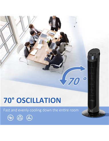Homcom 30" Ultra Slim Indoor Oscillating Tower Fan with 3 Speed Mode, Noise Reduction, Black