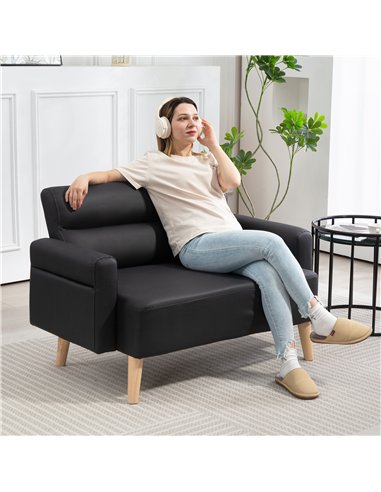 HOMCOM Small Faux Leather 2 Seater Sofa Settee - Black