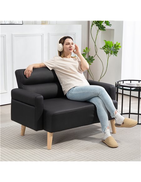 HOMCOM Small Faux Leather 2 Seater Sofa Settee - Black - pic 162562 | FastDaddyshop
