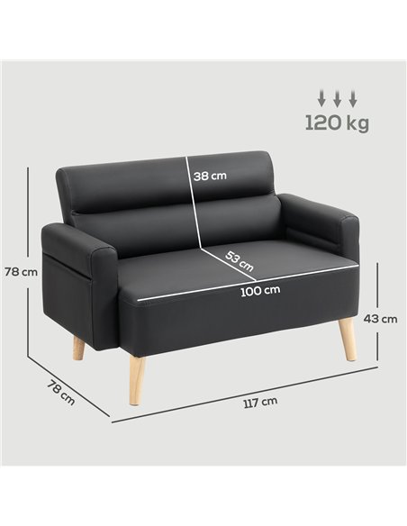 HOMCOM Small Faux Leather 2 Seater Sofa Settee - Black - pic 162563 | FastDaddyshop