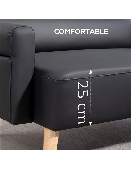 HOMCOM Small Faux Leather 2 Seater Sofa Settee - Black - pic 162564 | FastDaddyshop