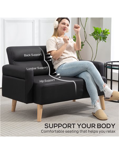 HOMCOM Small Faux Leather 2 Seater Sofa Settee - Black - pic 162565 | FastDaddyshop