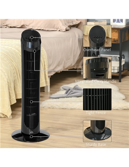 HOMCOM 30" Oscillating Tower Fan 3 Speed Mode Ultra Slim Indoor Air Refresher Cooling Machine Noise Reduction - Black - pic 16257 | FastDaddyshop