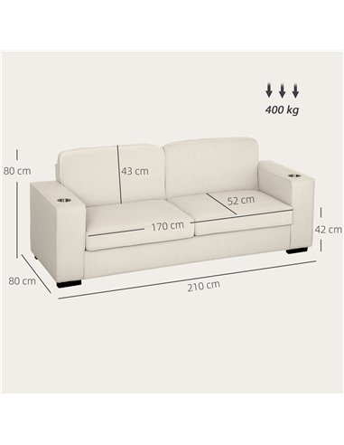 HOMCOM Three-Seater Corduroy Sofa - Cream White
