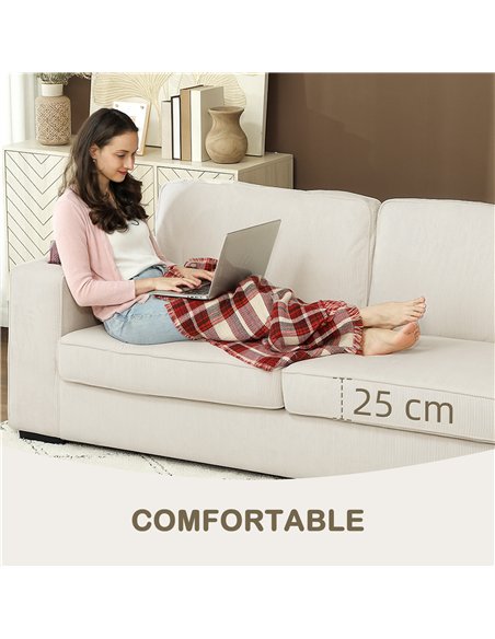 HOMCOM Three-Seater Corduroy Sofa - Cream White - pic 162575 | FastDaddyshop