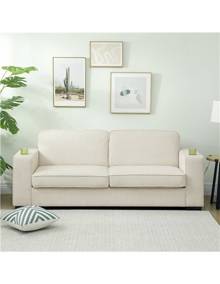 HOMCOM Three-Seater Corduroy Sofa - Cream White - pic 162577 | FastDaddyshop