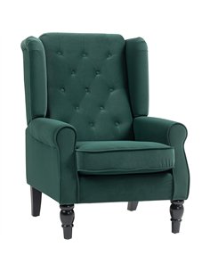 HOMCOM Wingback Accent Chair, Retro Upholstered Button Tufted Occasional Chair for Living Room and Bedroom, Green