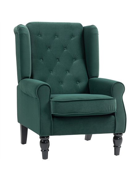 HOMCOM Wingback Accent Chair, Retro Upholstered Button Tufted Occasional Chair for Living Room and Bedroom, Green - pic 162579 | FastDaddyshop