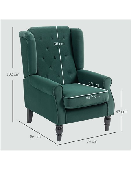 HOMCOM Wingback Accent Chair, Retro Upholstered Button Tufted Occasional Chair for Living Room and Bedroom, Green - pic 162581 | FastDaddyshop