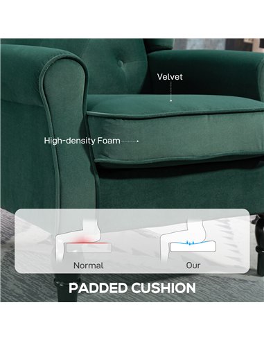 HOMCOM Wingback Accent Chair, Retro Upholstered Button Tufted Occasional Chair for Living Room and Bedroom, Green