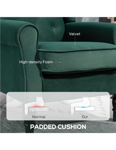 HOMCOM Wingback Accent Chair, Retro Upholstered Button Tufted Occasional Chair for Living Room and Bedroom, Green - pic 162583 | FastDaddyshop