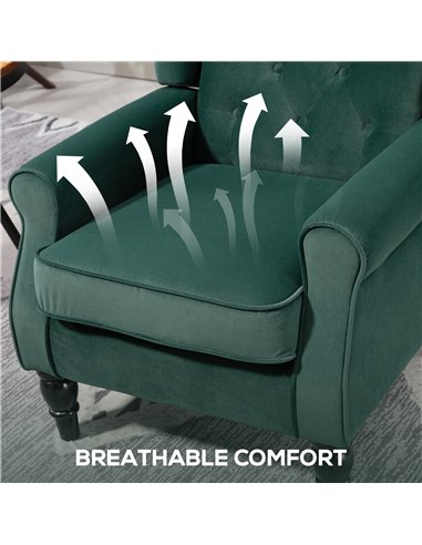 HOMCOM Wingback Accent Chair, Retro Upholstered Button Tufted Occasional Chair for Living Room and Bedroom, Green