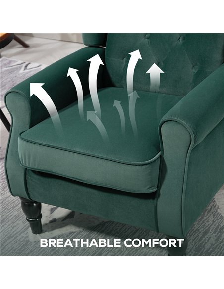 HOMCOM Wingback Accent Chair, Retro Upholstered Button Tufted Occasional Chair for Living Room and Bedroom, Green - pic 162584 | FastDaddyshop