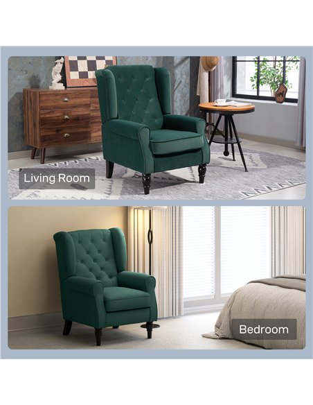 HOMCOM Wingback Accent Chair, Retro Upholstered Button Tufted Occasional Chair for Living Room and Bedroom, Green - pic 162586 | FastDaddyshop
