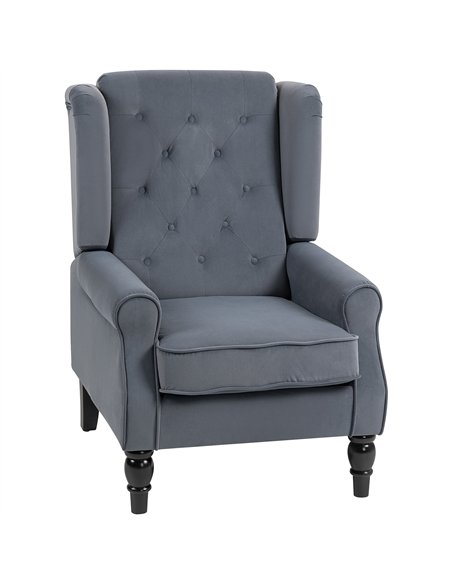 HOMCOM Wingback Accent Chair, Retro Upholstered Button Tufted Occasional Chair for Living Room and Bedroom, Grey - pic 162588 | FastDaddyshop